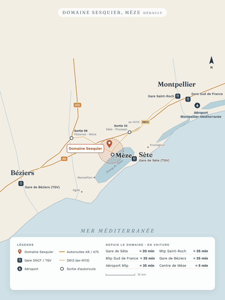 Carte d'accès au Domaine Sesquier à Mèze, près de l'étang de Thau